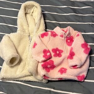 Carter's White Fleece Baby Hoodie & Pink Fleece 3/4 zip up